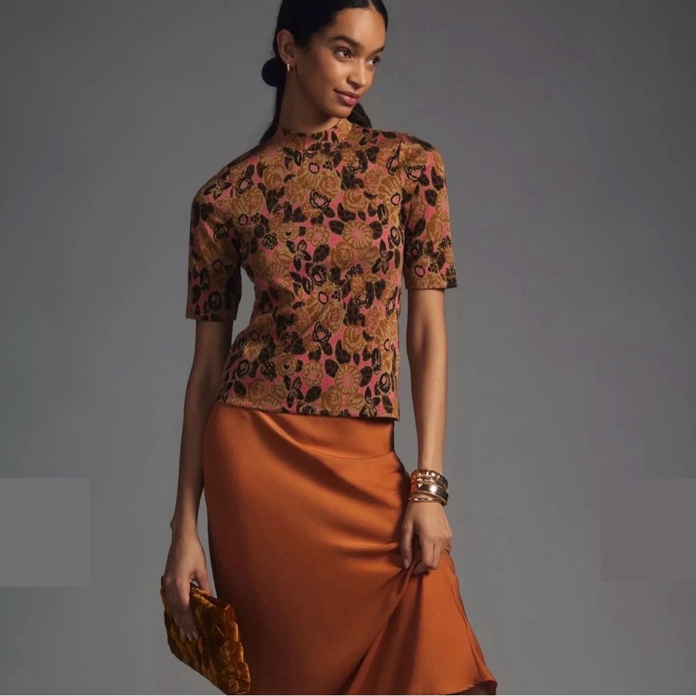 Anthropologie (Maeve) Brown and Pink Floral Blouse - Picture 2 of 2
